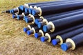A pile of water pipes with thermal insulation Royalty Free Stock Photo