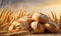 pile of wheat bread in wheat field, generative ai