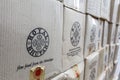 Pile of white food cardboard food boxes from Bhutan and Himalaya in Paro, Bhutan