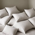 A pile of white pillows on the bed. Generative AI Royalty Free Stock Photo