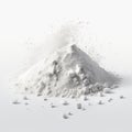 Pile of white powder, wheat flour, sugar on white background