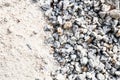 Pile of white sand and small gravel stone used as construction material
