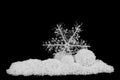 A pile of white snow isolated on a black background close-up Royalty Free Stock Photo