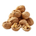 A Pile of Whole and Cracked Walnuts Royalty Free Stock Photo