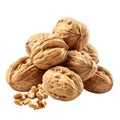 A Pile of Whole and Cracked Walnuts on a Black Background Royalty Free Stock Photo