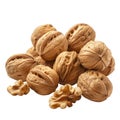 A Pile of Whole Walnuts and a Cracked Walnut Shell Royalty Free Stock Photo