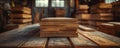 Pile of wood boards in a soft focus workshop Royalty Free Stock Photo