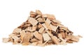 Pile of wood chips from alder tree. Wooden chips for smoking meat and fish isolated on white background Royalty Free Stock Photo