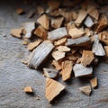 A pile of wood chips sitting on top of a table Royalty Free Stock Photo