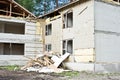 Pile of wood debris at a building demolition site Royalty Free Stock Photo