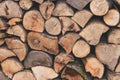 Pile of wood, firewood. Vintage style. Rough surface, texture. Abstract pattern. Old wall background. Natural backgrounds. Brown w Royalty Free Stock Photo