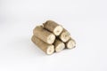 Pile wood logs on white background