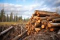 pile of wood near beaver habitat