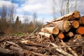 pile of wood near beaver habitat