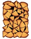 Pile of wood. Realistic cracked wood texture background. Firewood silhouette. Big stack of logs icon in cartoon style