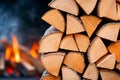 A pile of wood sitting next to a fire Royalty Free Stock Photo