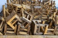 Pile of wooden chairs old that is no longer used Royalty Free Stock Photo