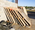 pile of wooden crate used to stack bricks