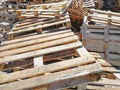 A pile of wooden euro pallets.