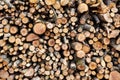 Pile of wooden firewood, background. A stack of logs