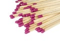 Pile of wooden matchsticks with red tips close up Royalty Free Stock Photo