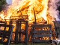 Raging Bonfire. Pile of burning pallets