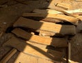 Pile of wooden planks in the timber factory Royalty Free Stock Photo