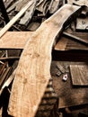 Pile of wooden planks in the timber factory Royalty Free Stock Photo