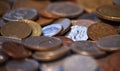 Pile of world coins with macro Royalty Free Stock Photo