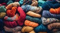 A pile of yarns and other knitted items are piled together, AI