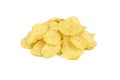 Pile of yellow crispy ribbed potato chips isolated on white background Royalty Free Stock Photo