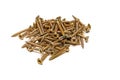 pile of yellow zinc plated screws on white background, full depth of field Royalty Free Stock Photo