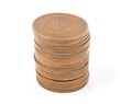 Pile of 10 yen coins japanese money on white background. Royalty Free Stock Photo