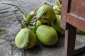 Pile of young coconuts on the floor Royalty Free Stock Photo
