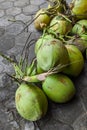 Pile of young coconuts on the floor Royalty Free Stock Photo