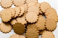 Pile of yummy Ginger cookies, traditional Christmas treat. Gingerbread food background Royalty Free Stock Photo