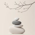 Pile of zen stones with tree branch. Vector illustration. Royalty Free Stock Photo