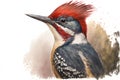 Pileated Woodpecker (Dendrocopos major). Watercolor illustration.