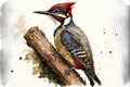 Pileated Woodpecker. Hand drawn watercolor illustration.