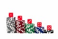 Piled poker chips with dice Royalty Free Stock Photo