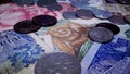 Piles of banknotes and coins2 Royalty Free Stock Photo