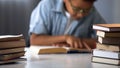 Piles of books on pupil table, educational system, early child development hobby