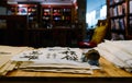 Piles of brush calligraphy handwriting on wooden stack,China