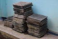 Piles of building materials jaw plates, floor gratings