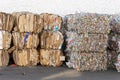 Piles of cardboard boxes and plastic bottles stored for recycling Royalty Free Stock Photo