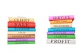 Piles of colorful business books isolated on a white background