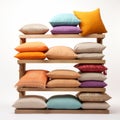 Vibrant Stacked Pillow Shelf With Organized Chaos