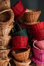 Piles of colorful wicker baskets Royalty Free Stock Photo