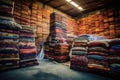 piles of completed carpets stacked for shipment Royalty Free Stock Photo