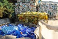 Piles of compressed plastic bottles at the recycle factory